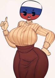 anthro beige beige_shirt big_breasts brown_pants brown_trousers cilf clothed countryhumans countryhumans_girl flawsy grumpy russia_(countryhumans) sweater thick thick_thighs wide_hips