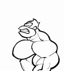 animated ape bodybuilder donkey_kong donkey_kong_(series) male_only monochrome muscle_growth muscular muscular_anthro muscular_male nintendo no_color nude ripped-saurian solo solo_male tongue_out