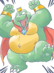 2022 anthro blush cape clothing crown dain_4201 donkey_kong_(series) green_body hi_res humanoid_hands k_rool kemono kremling male male_only nintendo overweight overweight_male scalie slit solo video_games