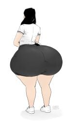 1girls asian ass ass_body ass_expansion ass_in_dress berggie black_hair bottom_heavy huge_ass interview_girl long_hair massive_ass skirt thick_thighs tight_skirt