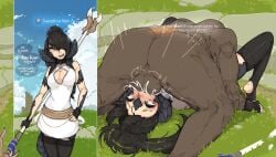 1boy 1girls 2022 69_position all_the_way_to_the_base au_ra backsack balls balls_deep balls_on_face balls_on_nose balls_smothering_nose bangs black_hair blowjob blush breasts cleavage clothed_female_nude_male cloud commission confident crying cum cum_in_mouth dark-skinned_male dark_skin deepthroat defeated defeated_heroine dialogue domination dress english_text eyebrows eyelashes eyeshadow face_fucking fellatio female final_fantasy final_fantasy_xiv fingerless_gloves forced forced_oral fucked_silly gameplay_mechanics grass hair_over_one_eye hand_on_hip hetero hips horns instant_loss instant_loss_2koma interracial irrumatio large_breasts large_penis larger_male light-skinned_female light_skin long_hair male maledom nude nude_male on_ground open_mouth oral oral_mating_press oral_sex outdoors outside pale-skinned_female pale_skin penis pinned pinned_down ponytail rape sapphira_nyx scales shuuko size_difference slim_waist smaller_female smile smug smug_face square_enix staff stirrup_legwear stone tail tears tears_in_eyes testicles text thick_thighs thighs throat_swabbing tied_hair uncensored wide-eyed wide_hips xaela yellow_eyes