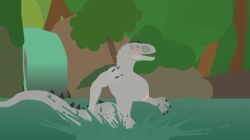 alone big_breasts breasts female female_only indominus_rex jurassic_park jurassic_world lake smiling splashing stick_nodes swimming water yuki_(evov1) yukiminus_rex_(evov1)