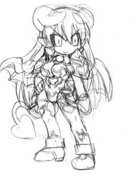 astaroth_(shinrabanshou) black_sclera breasts chibi clothing demon_girl drawn female_only horns lowres monochrome pointy_ears shinrabanshou sketch solo solo_female stockings tail thighhighs wings