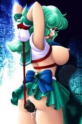 anal anal_object_insertion arms_behind arms_behind_head arms_up ass ball_gag bishoujo_senshi_sailor_moon blue_eyes bondage breast_bondage breasts buttplug dildo erect_nipples female female_only gag gagged gloves green_hair highres large_breasts long_hair looking_at_viewer magical_girl michiru_kaiou nipples no_panties onoe predicament_bondage pussy_juice red_ball_gag rope sailor_neptune school_uniform seifuku sideboob skirt slave solo straight_hair tears tiara tied_up topless uncensored wavy_hair