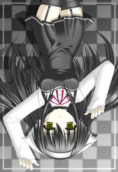 animal_ears black_hair cat_ears dress garter_straps hairband hypnotic-trance long_hair mind_control thighhighs upside-down zettai_ryouiki