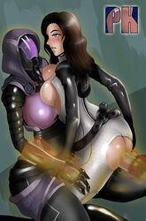 alien breast_press breasts female human large_breasts mass_effect miranda_lawson multiple_girls omni-tool petykes quarian tali'zorah_nar_rayya yuri