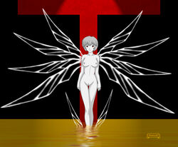 1girls female humanoid lcl lilith_rei medium_breasts neon_genesis_evangelion nude pussy ranwolf red_eyes rei_ayanami short_hair solo standing tagme the_end_of_evangelion villainess water white_hair white_skin wings