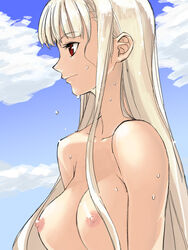 1girls beach blonde_hair breasts capcom capcom_fighting_evolution cloud female ingrid_(capcom) long_hair nude profile red_eyes sky smile straight_hair street_fighter tetsu_(kimuchi) topless water wet_skin white_hair