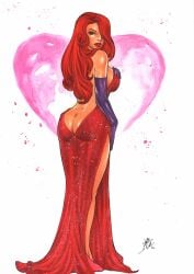 ass dat_ass disney ed_benes_studio female_ass jessica_rabbit lanio_sena looking_at_viewer looking_back red_hair who_framed_roger_rabbit