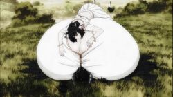 ass_up bent_over breasts_bigger_than_body breasts_bigger_than_head cow_girl cow_horns enormous_breasts gigantic_breasts hyper hyper_breasts immobile laying_on_breasts lying lying_on_breasts lying_on_person maoyuu_maou_yuusha massive_breasts monster_girl on_breasts screencap screenshot self_lying