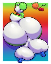 anthro ass big_balls big_butt chappystick green_yoshi huge_balls hyper hyper_balls male male_only mario_(series) nintendo simple_background yoshi