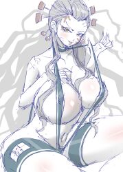 big_breasts chiroru cleavage covered_nipples daki_(kimetsu_no_yaiba) demon_slayer female female_only hair_ornament huge_breasts kimetsu_no_yaiba long_hair looking_at_viewer micro_bikini name_tag nipple_bulge restricted_palette school_swimsuit sketch sling_bikini smile solo swimsuit thigh_strap