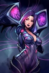 athletic_female big_breasts black_lipstick human kai'sa league_of_legends purple_skin reiq