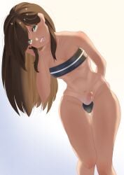 1futa alternate_version_at_source bent_over breasts brown_hair clothed clothing dark_skin dickgirl dvil_tian futa_only futanari green_eyes gris_swimsuit human light-skinned_futanari light_skin long_hair low-angle_view mostly_nude nyaru penis precum see-through_clothing semen semen_on_clothes smile solo standing swimsuit swimwear tanned virtual_youtuber