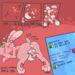 1:1 3_toes absurd_res after_sex afterglow all_fours anal anal_sex anthro anthro_on_anthro anthro_penetrated anthro_penetrating anthro_penetrating_anthro anus ass back_tuft balls blush blush_lines bodily_fluids cellphone cheek_tuft cum cum_drip cum_in_ass cum_inside cum_on_ground dizzy dripping duo ejaculation erection exhausted facial_tuft feet fur genital_fluids genitals heart hi_res humanoid_genitalia humanoid_penis lagomorph leporid looking_pleasured male male/male male_penetrated male_penetrating male_penetrating_male mammal nude orgasm pawpads penetration penis perineum phone pink_body pink_fur rabbit raised_tail red_background red_pawpads sex simple_background smartphone smile solo the_xing1 toes tuft