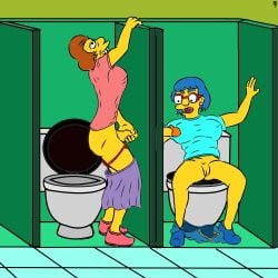 bathroom edna_krabappel futanari glory_hole luann_van_houten penis pussy tagme the_simpsons toilet