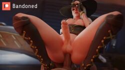 1boy 1futa 3d anal anal_penetration animated areolae ashe_(overwatch) athletic_futanari balls bandoned belly_button big_penis blender bouncing_balls bouncing_breasts bouncing_penis breasts cowgirl_position erection floppy_cock futanari futasub giver_pov holding_hat human male male_on_futa mp4 nipples no_sound overwatch penis pov spread_legs testicles video