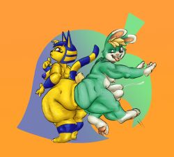 1boy 1girls animal_crossing ankha ankha_(animal_crossing) anthro ass ass_to_ass balls ballsack belly big_balls big_butt breasts butt_squish claws dangling_testicles domestic_cat duo egyptian feet felid feline felis female foreskin genitals hi_res humanoid_genitalia humanoid_penis intact jumping kentuckiyucki lagomorph leporid love_handles low_hanging_balls male male/female mammal midair moobs nintendo nipples one_eye_closed partially_retracted_foreskin pawpads paws penis rabbit sasha_(animal_crossing) scrotum semi-erect shortstack slighttly_chubby smooth_penis squish straight testicles thick_thighs tongue tongue_out uncut video_games wink