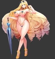 1girls 2d alternate_costume animated charlotte_(jewelry_bikini)_(last_origin) charlotte_(last_origin) child_bearing_hips curvy female female_only game_cg high_heels hourglass_figure huge_breasts jewelry_bikini last_origin light-skinned_female light_skin long_hair mp4 no_sound official_alternate_costume official_art skindentation snowball22 umbrella venus_bikini video