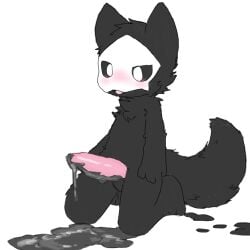 after_masturbation animal_genitalia animal_penis anthro black_body black_cum black_fur black_sclera blush bodily_fluids canid canine canis changed_(video_game) changed_fan_artist chano chest_tuft colored_cum cum cum_drip cum_on_penis cum_pool dripping ejaculation fur genital_fluids genitals goo_creature head_tuft kneeling male male_only mammal mask open_mouth penis pink_penis puro_(changed) simple_background solo tuft unusual_bodily_fluids unusual_cum unusual_genital_fluids white_background white_eyes wolf