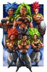 abs big_breasts cleavage dragon_ball elitenappa female female_only fusion kefla looking_at_viewer nipple_slip ripped_clothing saiyan straight_hair super_saiyan super_saiyan_2 super_saiyan_3 super_saiyan_4 super_saiyan_blue super_saiyan_god tail thick_thighs