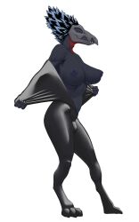 absurd_res alien anthro areola big_breasts biped bodysuit breasts bulge closed_eyes clothing digital_media_(artwork) feathers female halo_(series) herm hi_res intersex kig-yar latex microsoft nipples realius scalie simple_background skinsuit solo standing t'vaoan thick_thighs tight_clothing traditional_media_(artwork) undressing video_games xbox_game_studios