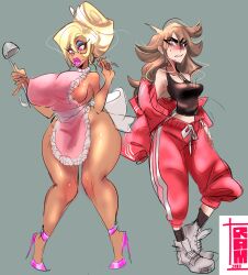 1girls apron apron_only before_and_after big_lips bimbo bimbofication brain_drain breast_expansion femsub housewife large_breasts milf ramslammy stepfordization thick_thighs thigh_expansion tomboy