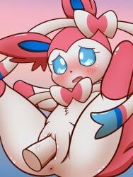 bodily_fluids eeveelution female genitals hi_res koufun nintendo penis pokémon_(species) pokemon pussy spread_legs spreading sylveon tears video_games