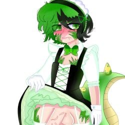 benjarex22 blush digital_media_(artwork) dinosaur femboy green_eyes hibrid maid_uniform oc