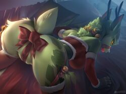 anthro ass breasts cervid christmas clothed clothing female fur green_body hi_res holidays mammal natsu_(natsu_o3o) skygracer solo text