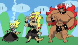 big_pecs blonde_hair bowsette breasts bulge da-fuze female ftm_transformation gender_transformation genderswap genderswap_(ftm) male male_boobs mario_(series) muscle_growth muscles muscular muscular_chest new_super_mario_bros._u_deluxe pecs red_bowsette red_hair rule_63 sequence transformation