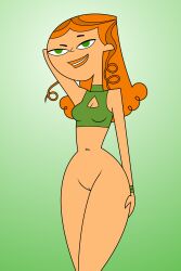 1girls bottomless curly_hair curvaceous curves curvy curvy_body curvy_female curvy_figure curvy_hips female female_only green_eyes human izzy_(tdi) long_hair no_panties on_model orange_hair partially_clothed pussy shaved_pussy solo solo_female thick_thighs tjlive5 topwear total_drama_island vagina