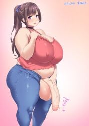 1futa balls bbw breasts brown_hair chubby_female cleavage clothed clothing decensored dickgirl flaccid flaccid_penis futa_only futanari huge_balls huge_breasts huge_butt huge_cock huge_testicles human light-skinned_futanari light_skin long_hair looking_at_viewer mostly_clothed nipple_bulge nipples_visible_through_clothing open_clothes open_pants oversized_balls overweight overweight_futanari partially_retracted_foreskin penis short_hair solo standing thick_thighs third-party_edit uncensored uncut uno_makoto veiny_penis