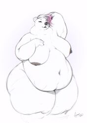 anthro belly big_belly big_breasts breasts curvy_figure emberwick female fur hair hi_res lily_(emberwick) looking_at_viewer mammal navel nipples nude obese obese_anthro obese_female overweight overweight_anthro overweight_female pink_hair signature sketch solo thick_thighs ursid voluptuous white_body white_fur wide_hips