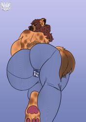 2022 absurd_res anthro ass big_breasts big_butt bodily_fluids bottomwear bottomwear_only breasts brown_eyes brown_hair clothed clothing colored curled_hair curvy_figure digital_drawing_(artwork) digital_media_(artwork) ears_back facial_piercing female flat_colors fluffy fluffy_tail fur genital_fluids genitals hair hi_res hindpaw huge_breasts huge_butt huge_hips huge_thighs hyaenid keshkresh kiera_southpaw leaking legwear lip_piercing lip_ring long_hair looking_at_viewer looking_back looking_back_at_viewer mammal pawpads paws piercing pink_nose pivoted_ears pussy pussy_juice pussy_juice_through_clothing rear_view simple_background smile smiling_at_viewer solo spots spotted_body spotted_fur spotted_hyena spotted_skin thick_thighs through_clothing tights topless voluptuous wavy_hair wet wet_clothing wide_hips