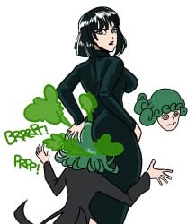 2girls ass ass_in_dress black_hair breasts face_in_ass facefart fart fart_fetish femdom from_behind fubuki_(one-punch_man) grab green_eyes green_hair incest lolotron6 looking_back looking_down looking_over_shoulder one-punch_man sadism short_hair sisters smother tatsumaki white_background yuri