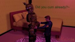 2boys 3d animatronic anthro ass big_ass big_butt ejaculation erection five_nights_at_freddy's fnaf gay green_body human in_game_model male male/male male_only pervert precum presenting_ass presenting_butt rabbit robot security_guard springtrap springtrap_(fnaf)