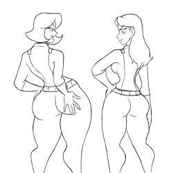 ass ass_comparison ass_envy blush butt_size_difference clover_(totally_spies) envy hand_on_hip huge_breasts legs mandy_walters palindrone sketch spies thighs totally_spies