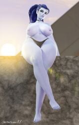 1girls 3d big_breasts breasts curvy female female_only huge_breasts looking_at_viewer overwatch sitting_on_wall solo sunset the_blue_widow33 thick thick_thighs wide_hips widowmaker