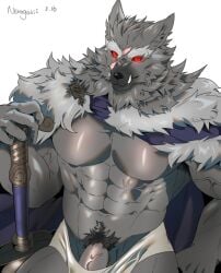 2022 abs anthro barazoku biceps big_muscles blaidd_(elden_ring) canid canine canis cape claws clothed clothing dated elden_ring erection erection_under_clothing fromsoftware fur genitals hi_res huge_muscles looking_at_viewer lupus5903 male male_focus male_only male_solo mammal melee_weapon muscular muscular_anthro muscular_male navel nipples obliques pecs penis pubes scar signature simple_background solo solo_male standing sword teeth topless topless_anthro topless_male tuft underwear vein veiny_muscles veiny_penis video_games weapon white_background wolf