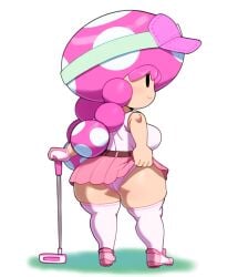 1girls ass back_view backboob belt black_eyes breasts clothed clothing cute dat_ass female female_only footwear glove golf golf_club golf_glove golf_outfit headwear kneehighs lifting_skirt light-skinned_female light_skin mario_(series) mario_golf mushroom nintendo no_nose panties pink_hair pink_panties pink_shoes pink_skirt shirt shoes short_sleeves shortstack skirt socks solo solo_female somescrub sport thick thick_ass thick_hips thick_thighs toadette twintails upskirt visor white_background white_kneehighs white_shirt wide_hips