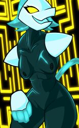 anthro ass blue_hair breasts ctrl-atl-replace7888 darkner deltarune disembodied_hand domestic_cat felid feline felis female fur glowing glowing_eyes hair hi_res humanoid machine mammal nipples nude robot robot_humanoid solo tasque_manager_(deltarune) undertale_(series) video_games white_body white_fur wide_hips