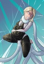 asymmetrical_hair blonde_hair crying fanart gorillakingh gwen_stacy hyper_stomach_bulge intestine_bulge large_breasts large_insertion marvel marvel_comics restrained shaved_side simple_background spider-gwen spider-man:_into_the_spider-verse spider-man_(series) stomach_bulge tentacle tentacle_rape tentacle_sex