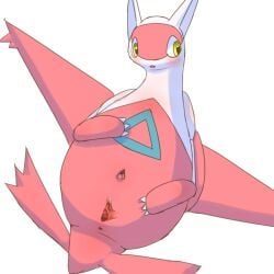 anus blush bunnag clitoral_hood clitoris female feral genitals latias legendary_pokémon looking_away navel nintendo pokemon pokemon_(species) pussy red_body simple_background solo spread_pussy spreading video_games white_background white_body yellow_eyes