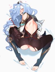 1girls 2022 2d 2d_(artwork) all_fours artist_name ass ass_cheeks ass_cleavage ass_focus ass_out big_ass big_butt blue_eyes blue_hair blush butt butt_focus clothed clothing feet female female_only genshin_impact heart high-angle_view kukumomo light-skinned_female light_skin long_hair looking_at_viewer looking_back looking_up mostly_clothed no_sex open_mouth paag patreon patreon_username phat_ass realistic_proportions sheets shenhe_(genshin_impact) soles solo stirrup_legwear straight_hair toeless_legwear toes torn_clothes torn_clothing torn_pantyhose video_game video_game_character
