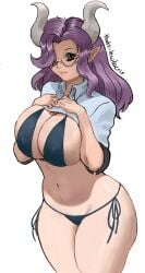 big_breasts bikini breast_squeeze galath glasses horns nipple_bulge purple_hair roblox roblox_avatar source_request succubus tagme thats-lewdacris thick thick_thighs