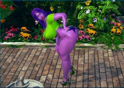 1girls 3d 3d_(artwork) ass ass_cleavage bubble_butt buenita_glutiez butt_crack curvy_milf elf elf_ears female female_only honey_select huge_breasts humanized iamsum le_style_anon milf original_character partially_nude pointy_ears purple_skin solo