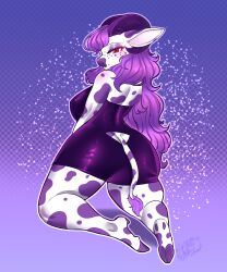 5:6 absurd_res bovid bovine cattle clothing comm cow_girl dress hi_res invalid_tag latex long_hair mammal purple_hair spamjamz