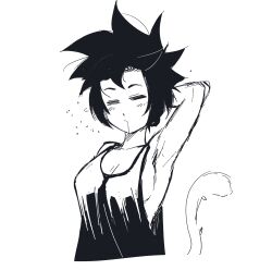 aka_nobodyy baggy_clothing black_and_white dragon_ball monochrome original_character waking_up