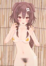 3d bikini bush bushy_pubes cute cute_expression female female_only hololive hololive_gamers hololive_japan inugami_korone mini_bikini minibikini virtual_youtuber yellow_nail_polish yellow_nails